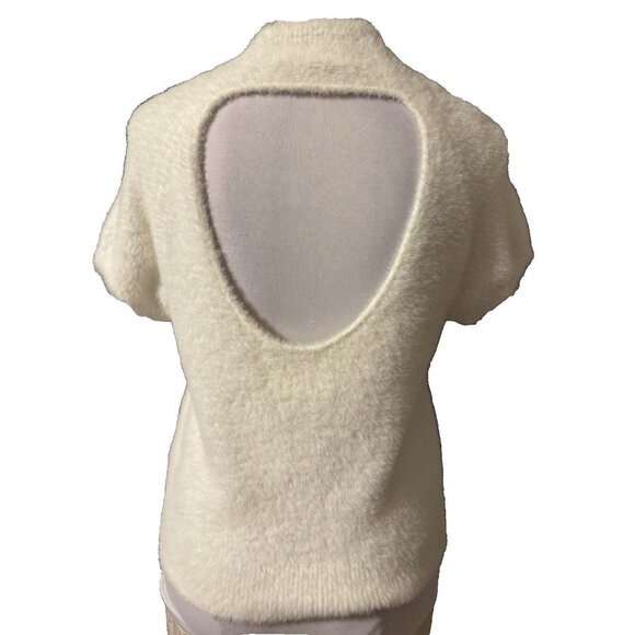 Anthropologie Maeve Sweater Top Medium Mock Neck Open Back Short Sleeve Ivory - Picture 9 of 14